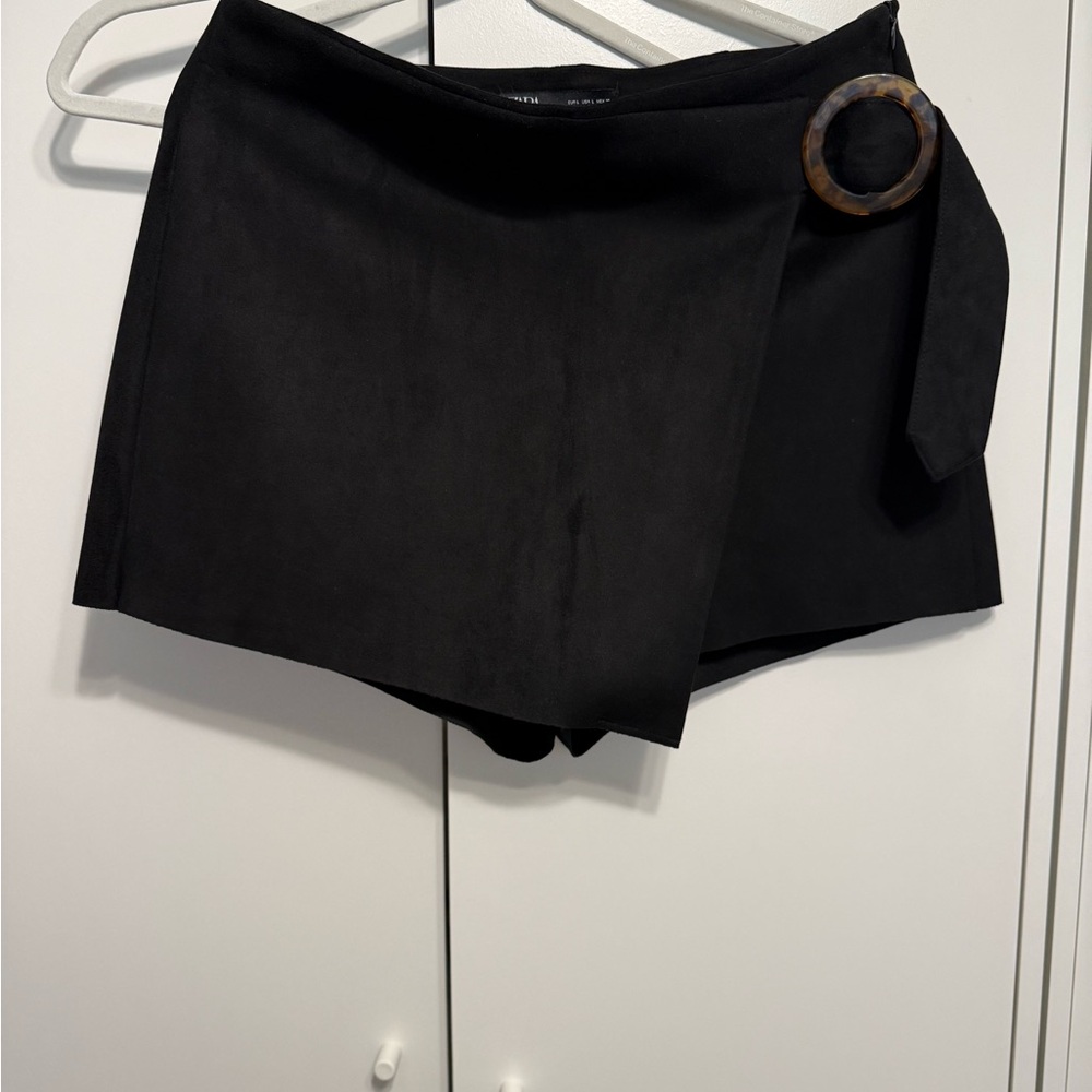 Zara Black Wrap Skort with Tortoiseshell Buckle